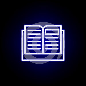 Open book icon in neon style. Can be used for web, logo, mobile app, UI, UX