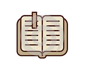 Open book icon, notebook. Line colored vector illustration. Isolated on white background
