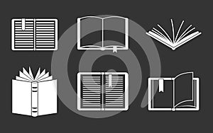 Open book icon set grey vector