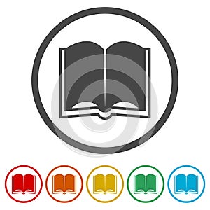 Open book icon, vector book icon, vector illustration, 6 Colors Included