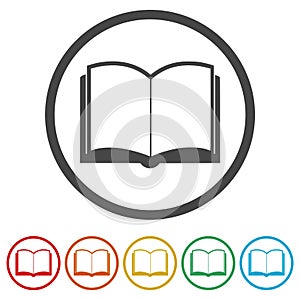Open book icon, vector book icon, vector illustration, 6 Colors Included