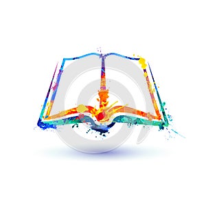 Open book icon. Vector splash paint