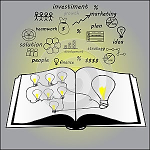 Open book with ideas about the concept of business