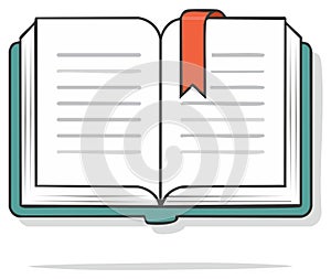 Open Book Illustration with Bookmark, Teal Cover, Education and Learning, Simple Graphic Design