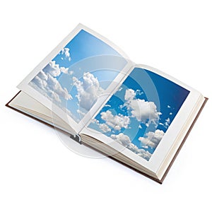 Book with Sky and Clouds isolated on white background photo