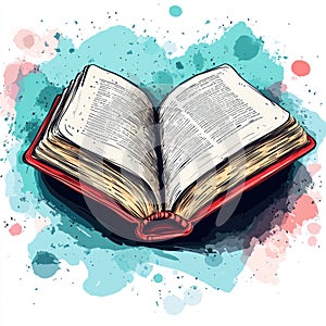 Open Book Illustration with Colorful Watercolor Splatters