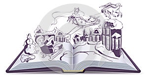 Open book illustration fairy tale snow queen