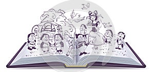 Open book illustration. Fairy tale Snow White and 7 Dwarfs photo