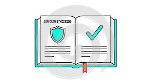 Vector Illustration of Open Corporate Ethics Code Book