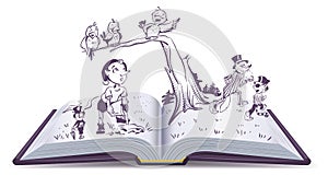 Open book illustration tale of Pinocchio