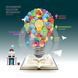 Open book infographic education light bulb vector illustration.