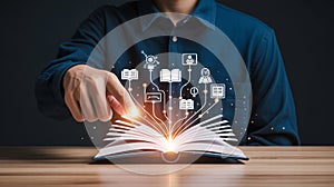 Open book knowledge concept education learning digital online library information technology connection network