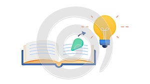 Open Book and Light Bulb, Learning & Knowledge Concept, vector design Generative AI
