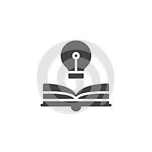Open book and light bulb vector icon