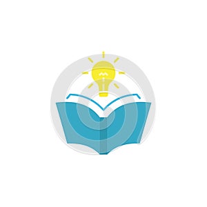 Open book with lightbulb vector icon symbol isolated on white background