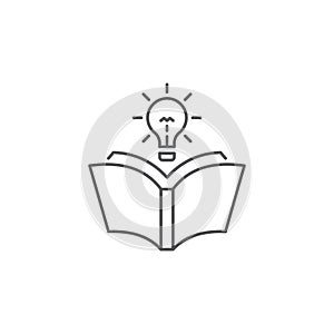 Open book with lightbulb vector icon symbol isolated on white background