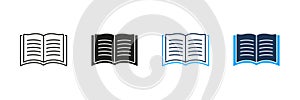 Open Book Line And Solid Icon Set. Reading, Education, And Knowledge Acquisition Symbol Collection. Learning And