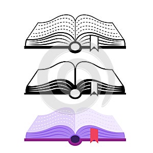 Open book logo , icon ,flat design, vector