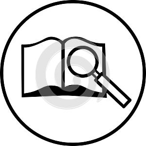 Open book with magnifier vector symbol