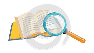 Open Book with Magnifying Glass for Study, vector design Generative AI