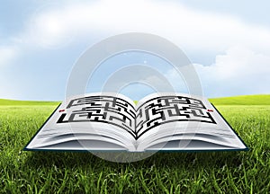 Open book with maze