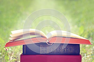 Open book on nature background. Knowledges is power