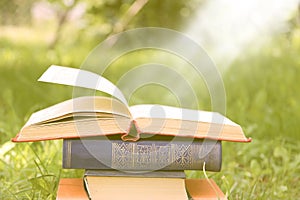 Open book on nature background. Knowledges is power