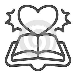 Open book novel line icon, children book day concept, book and novel vector sign on white background, heart, novel