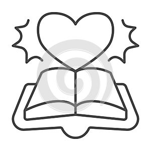 Open book novel thin line icon, children book day concept, book and novel vector sign on white background, heart, novel