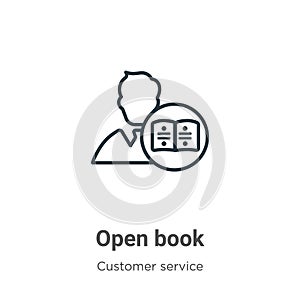 Open book outline vector icon. Thin line black open book icon, flat vector simple element illustration from editable customer