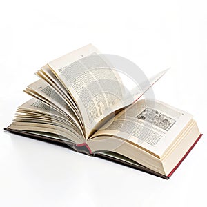 Open book on a page isolated on white background