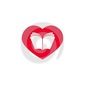 Open book with pages in red hearts. Isolated on white background. bibliophile flat icon