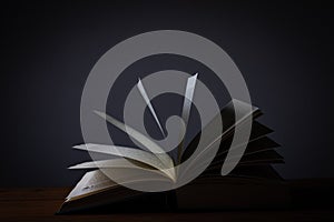 Open book with pages turning after another
