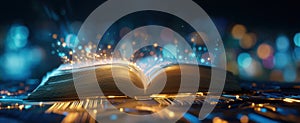 The open book radiating magic and inspiration in a digital world..AI generated image