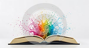 Open Book with Rainbow Ink Splash