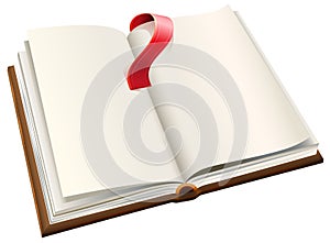 Open book with red bookmark. Open book with blank pages