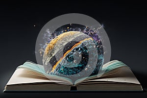 Open book revealing Solar system and universe. Generative AI