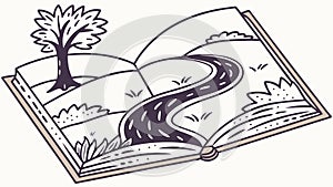 Open Book with Road to Tree, Journey of Knowledge, vector design Generative AI
