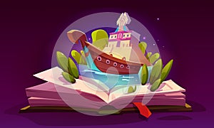 Open book about ship fairy tale adventure to read