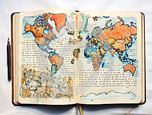 an open book showing the map and world of the world