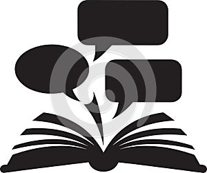 Open Book with Speech Bubbles Symbolizing Knowledge Sharing and Communication Through Reading