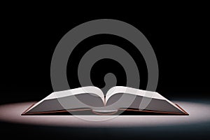 Open Book Spotlighted on Black Background 3D Illustration