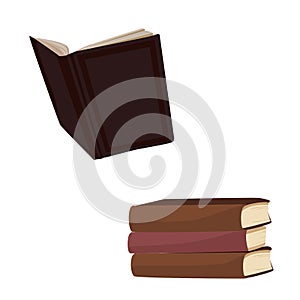 Open book, stack of hardback books