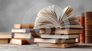 Open Book on Stack of Several Books