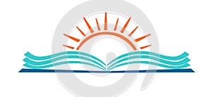Open book and sun education logo icon.