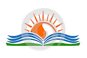 Open book and sun education logo icon