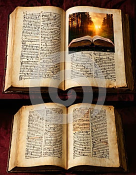 Open Book with Sunset Imagery