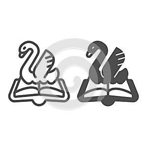 Open book, swan line and solid icon, children book day concept, fairy tale vector sign on white background, open book