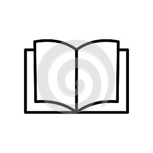 Open book symbol. Knowledge reading icon. Simple black outline. Vector page shape.