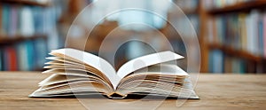 open book on a table in a library, AI generated